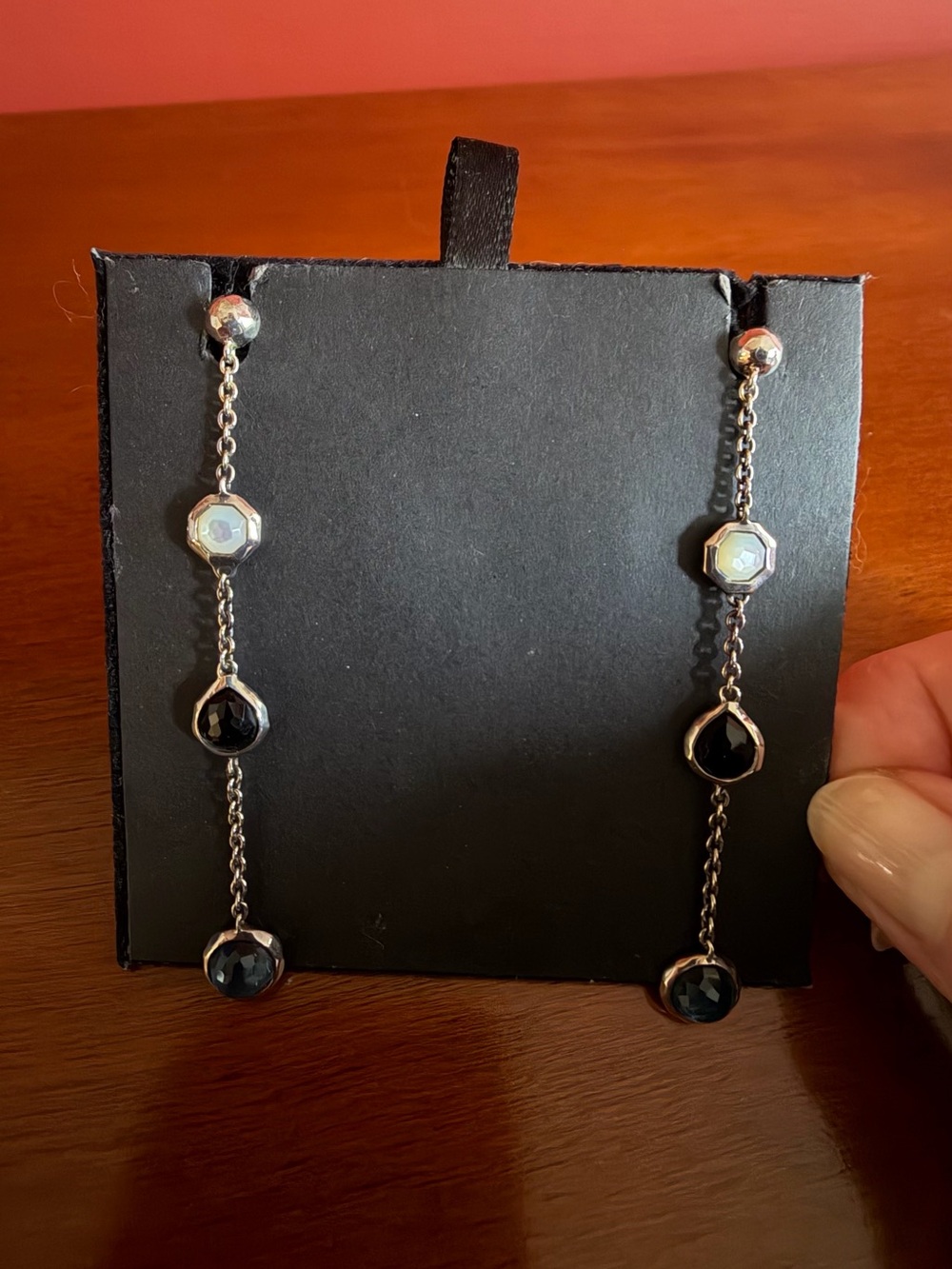 Ippolita Silver Drop Earrings with black onyx, mother of pearl and blue topaz